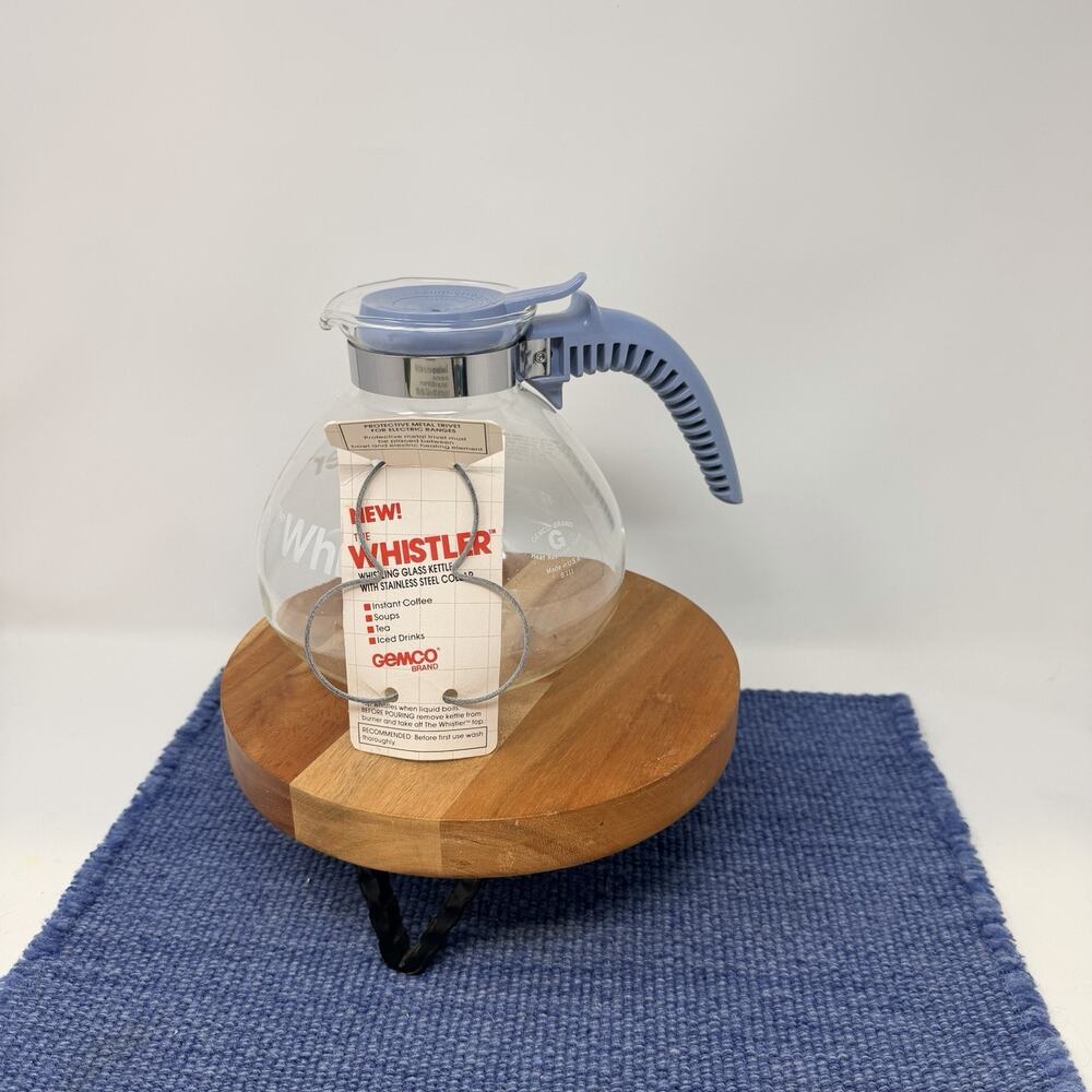 HTF Vintage Gemco The Whistler Glass Coffee Tea Pot Carafe 8 Cups Unused